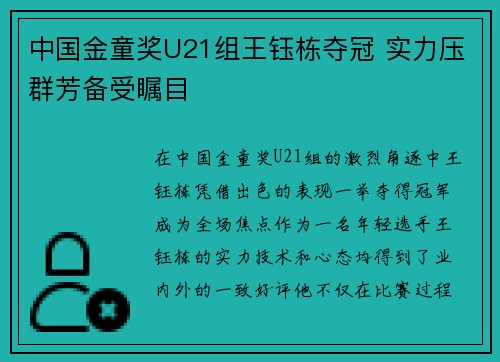 中国金童奖U21组王钰栋夺冠 实力压群芳备受瞩目 中国金童奖U21组王钰栋夺冠 实力压群芳备受瞩目